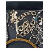 Costume Jewelry Lot - Turquoise Chain, Cross Pendants, Pearl Drops, Pink Watch