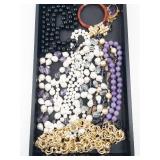 Bead Jewelry Lot - Pearl & Amethyst Beads, Purple Glass Beads, Gold Chains