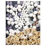 Bead Jewelry Lot - Pearl & Amethyst Beads, Purple Glass Beads, Gold Chains
