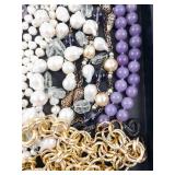 Bead Jewelry Lot - Pearl & Amethyst Beads, Purple Glass Beads, Gold Chains