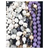 Bead Jewelry Lot - Pearl & Amethyst Beads, Purple Glass Beads, Gold Chains