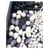 Bead Jewelry Lot - Pearl & Amethyst Beads, Purple Glass Beads, Gold Chains
