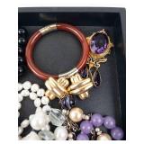 Bead Jewelry Lot - Pearl & Amethyst Beads, Purple Glass Beads, Gold Chains