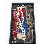 Beaded Necklace Lot - Red, Blue, Pearl & Clear Beads, Mixed Strand Jewelry