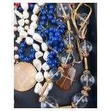 Beaded Necklace Lot - Red, Blue, Pearl & Clear Beads, Mixed Strand Jewelry