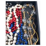 Beaded Necklace Lot - Red, Blue, Pearl & Clear Beads, Mixed Strand Jewelry