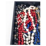 Beaded Necklace Lot - Red, Blue, Pearl & Clear Beads, Mixed Strand Jewelry