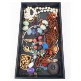 Assorted Costume Jewelry Lot - Pearl, Turquoise Cabochon, Amber Beads & Charms