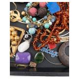 Assorted Costume Jewelry Lot - Pearl, Turquoise Cabochon, Amber Beads & Charms