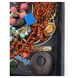 Assorted Costume Jewelry Lot - Pearl, Turquoise Cabochon, Amber Beads & Charms