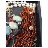 Assorted Costume Jewelry Lot - Pearl, Turquoise Cabochon, Amber Beads & Charms