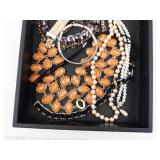 Jewelry Lot - Orange Bead Necklace, Pearl Strands, Watch, Bracelets & Earrings