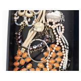 Jewelry Lot - Orange Bead Necklace, Pearl Strands, Watch, Bracelets & Earrings