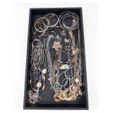 Assorted Jewelry Lot - Necklaces, Bracelets & Rings in Tray