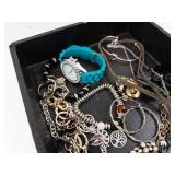 Assorted Costume Jewelry Lot - Bracelets, Necklaces, Charms & Turquoise Watch