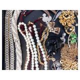 Assorted Costume Jewelry Lot - Pearl Necklaces, Gold Chains & Charms