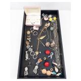 Costume Jewelry Lot - Assorted Necklaces, Earrings, Brooches & Rings