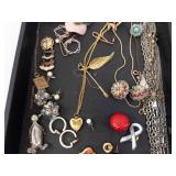 Costume Jewelry Lot - Assorted Necklaces, Earrings, Brooches & Rings