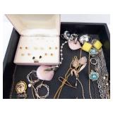 Costume Jewelry Lot - Assorted Necklaces, Earrings, Brooches & Rings