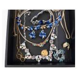 Assorted Jewelry Lot - Necklaces, Bracelets, Rings, Earrings, Brooches in Tray