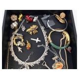 Assorted Jewelry Lot - Necklaces, Bracelets, Rings, Earrings, Brooches in Tray