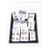 WAMPUM Shell Bead Jewelry Lot - Pendant, Earrings, Cabochons & Studs