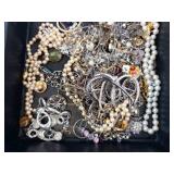 Assorted Costume Jewelry Lot - Pearls, Chains, Rings, Earrings, Brooches