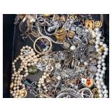 Assorted Costume Jewelry Lot - Pearls, Chains, Rings, Earrings, Brooches