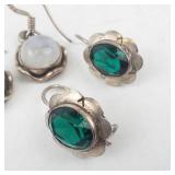 Moonstone & Emerald Green Sterling Silver Drop Earrings - Set of 4