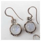 Moonstone & Emerald Green Sterling Silver Drop Earrings - Set of 4