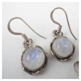 Moonstone & Emerald Green Sterling Silver Drop Earrings - Set of 4