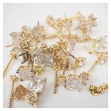 Gold Tone Princess-Cut Cubic Zirconia Stud Earrings - Bulk Assortment