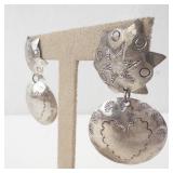 Sterling Silver Mexico Earrings - TS-79 Star Top & Dangle Disc (Pair)