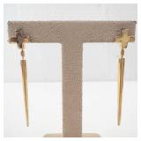 Nine West Cross Drop Earrings - Gold Tone Long Bar Dangle