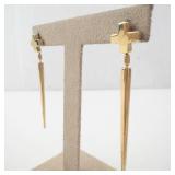 Nine West Cross Drop Earrings - Gold Tone Long Bar Dangle