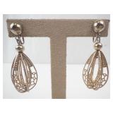 Filigree Teardrop Earrings - Silver Tone, Ball Stud Top, Openwork Dangles