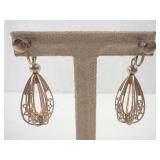 Filigree Teardrop Earrings - Silver Tone, Ball Stud Top, Openwork Dangles