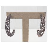 Sterling Silver Marcasite Filigree Hoop Earrings - Pair