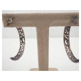 Sterling Silver Marcasite Filigree Hoop Earrings - Pair