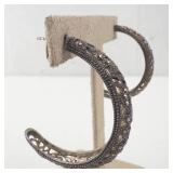 Sterling Silver Marcasite Filigree Hoop Earrings - Pair