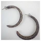 Sterling Silver Marcasite Filigree Hoop Earrings - Pair