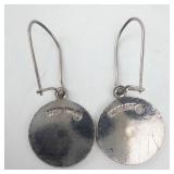 Sterling Silver Enamel Drop Earrings - Circular Sunburst Motif