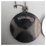 Sterling Silver Enamel Drop Earrings - Circular Sunburst Motif