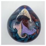 Teardrop Glass Pendant Necklace - Blue Swirl with Silver Leaf & Purple Accent