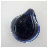 Teardrop Glass Pendant Necklace - Blue Swirl with Silver Leaf & Purple Accent