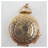 Gold Tone Engraved Locket Pendant - Vintage Necklace Jewelry