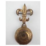 Gold Tone Fleur-de-Lis Locket Pendant - Dual-Chamber Pocket Case
