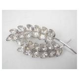 Silver-Tone Crystal Leaf Brooch with Marquise-Cut Rhinestones - Formal Wear Accessory