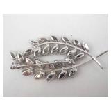 Silver-Tone Crystal Leaf Brooch with Marquise-Cut Rhinestones - Formal Wear Accessory