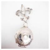 Fleur-de-Lis Silver Locket Pendant - Pearl Cluster